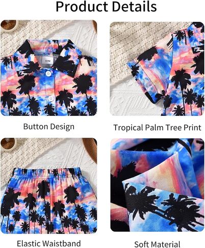 HIHA Toddler Baby Boy Hawaiian Outfit Short Sleeve Button Down Shirts Shorts Set in Kuwait