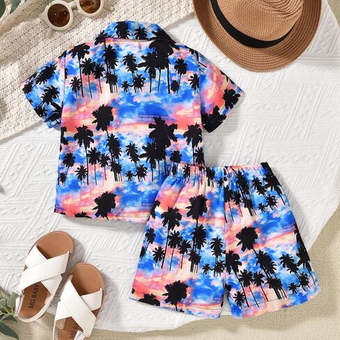 HIHA Toddler Baby Boy Hawaiian Outfit Short Sleeve Button Down Shirts Shorts Set in Kuwait