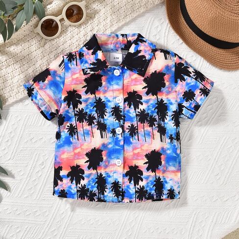 HIHA Toddler Baby Boy Hawaiian Outfit Short Sleeve Button Down Shirts Shorts Set in Kuwait
