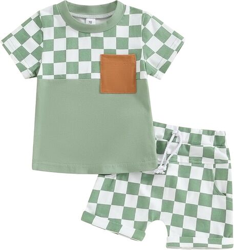 fhutpw Baby Toddler Boy Clothes Summer Outfits 6 12 18 24 Months Patchwork Short Sleeve T Shirt & Shorts Sets with Pockets in Saudi Arabia
