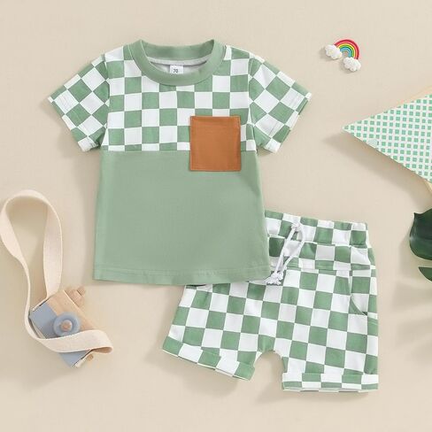 fhutpw Baby Toddler Boy Clothes Summer Outfits 6 12 18 24 Months Patchwork Short Sleeve T Shirt & Shorts Sets with Pockets in Saudi Arabia