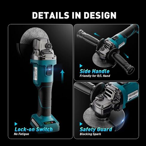 Cordless Angle Grinder Tool for Makita Battery(Tool Only), Avhrit 4-1/2" Brushless Power Angle Grinder 10,000RPM, Battery Angle Grinder w/3 Speed Control,Side Handle,Cutting Wheel for Mental Cutting in Kuwait