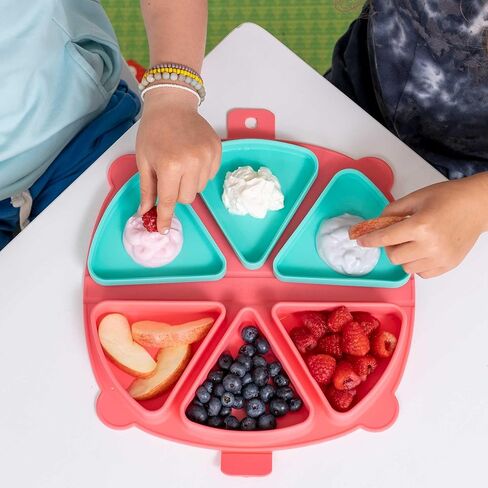 On-The-Go Snack Mat – Baby Silicone Travel Dining Placemat – Portable Silicone Toddler Plate – Reusable Snack Container with 3 Compartments and Lids for 6 Months + (Plum) in Kuwait