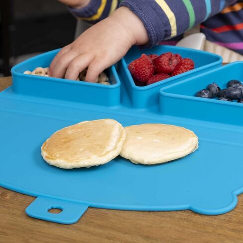 On-The-Go Snack Mat – Baby Silicone Travel Dining Placemat – Portable Silicone Toddler Plate – Reusable Snack Container with 3 Compartments and Lids for 6 Months + (Plum) in Kuwait