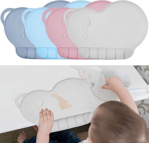 4 Pcs Silicone Placemats for Toddlers 16'' x 11'' x 10'' Non Slip Table Mat with Food Catching Pockets Baby Eating Mat Reusable Baby Place Mats Baby Suction Plate Mat for Home Use, 4 Colors in Saudi Arabia