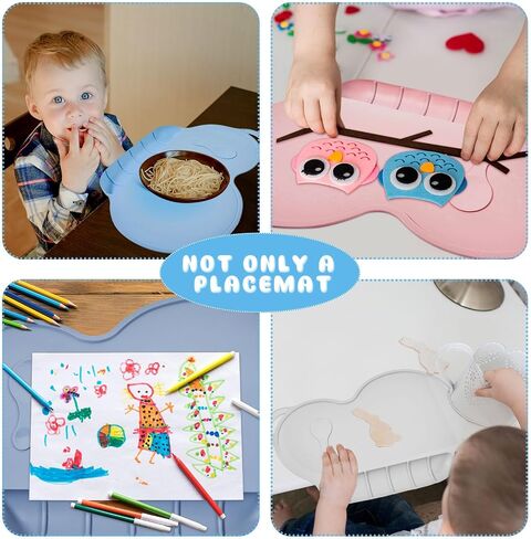 4 Pcs Silicone Placemats for Toddlers 16'' x 11'' x 10'' Non Slip Table Mat with Food Catching Pockets Baby Eating Mat Reusable Baby Place Mats Baby Suction Plate Mat for Home Use, 4 Colors in Saudi Arabia