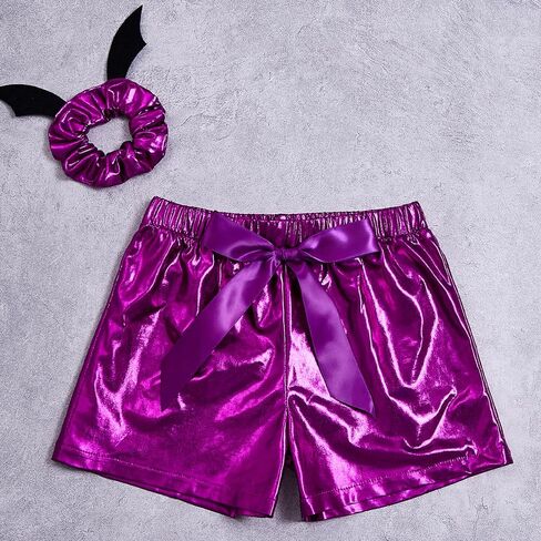 شورت CHENBAO للفتيات الصغيرات من جلد البولي يوريثان المعدني للفتيات الصغيرات، سراويل قصيرة للهالوين مع ربطات شعر الخفاش in Kuwait