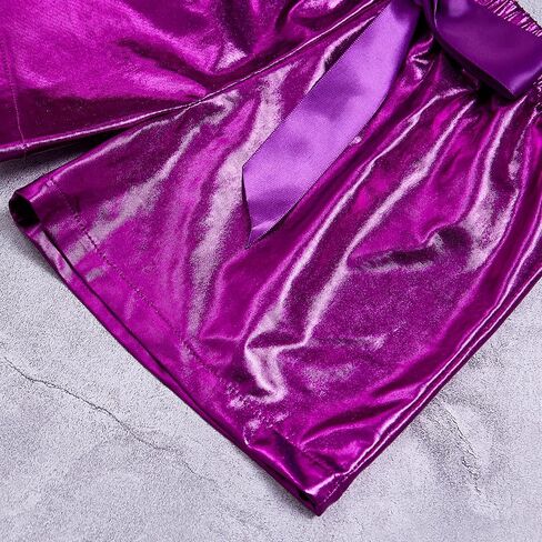 شورت CHENBAO للفتيات الصغيرات من جلد البولي يوريثان المعدني للفتيات الصغيرات، سراويل قصيرة للهالوين مع ربطات شعر الخفاش in Kuwait