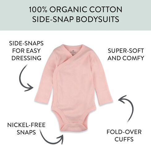 HonestBaby 3-pack Long Sleeve Side-snap Kimono Bodysuits Organic Cotton for Infant Baby Boys, Girls, Unisex, Pink Pineapple, 0-3 Months in Saudi Arabia