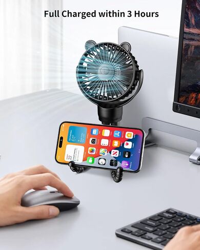 GOTOTO Baby Stroller Fan, Rechargeable Portable Fan with 2000 mAh Battery Operated,3 Wind Speed,360-Degree Rotation,Ultra-Low Noise Level,Safe mini fan for your baby in Saudi Arabia