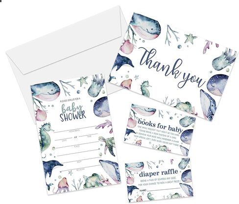 مجموعة دعوة استحمام الطفل، كتب للطفل، شكرًا لك، سحب الحفاضات، املأ بطاقات الدعوات، كل تصميم 25 بطاقة ومظروف (إجمالي 100 بطاقة) – (bb015-taozhuang) in Kuwait