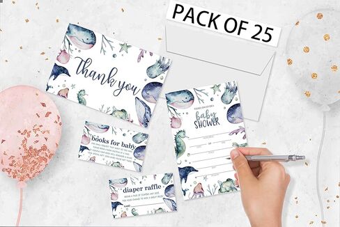 مجموعة دعوة استحمام الطفل، كتب للطفل، شكرًا لك، سحب الحفاضات، املأ بطاقات الدعوات، كل تصميم 25 بطاقة ومظروف (إجمالي 100 بطاقة) – (bb015-taozhuang) in Kuwait
