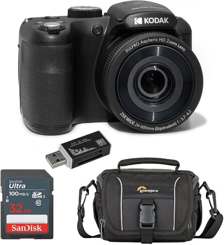 KODAK PIXPRO AZ255-RD 16MP Digital Camera 25X Optical Zoom 24mm Wide Angle Lens Optical Image Stabilization 1080P Full HD Video 3" LCD Vlogging Camera, with Bag & 32GB SD Card + Card Reader in Saudi Arabia