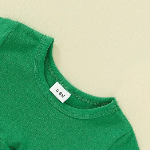 AGQT طقم ملابس للفتيات الصغيرات لعيد القديس باتريك الأول مكون من 3 قطع بأكمام طويلة مكشكشة وعصابة رأس وسروال برسيم مقاس 6 M -3 T in Kuwait