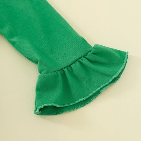 AGQT طقم ملابس للفتيات الصغيرات لعيد القديس باتريك الأول مكون من 3 قطع بأكمام طويلة مكشكشة وعصابة رأس وسروال برسيم مقاس 6 M -3 T in Kuwait