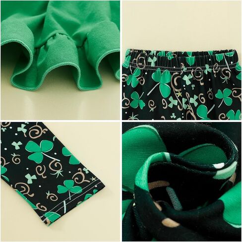 AGQT طقم ملابس للفتيات الصغيرات لعيد القديس باتريك الأول مكون من 3 قطع بأكمام طويلة مكشكشة وعصابة رأس وسروال برسيم مقاس 6 M -3 T in Kuwait