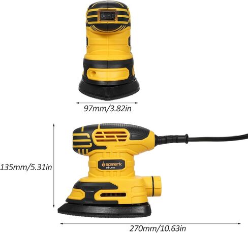 ماكينة صنفرة كهربائية، ماكينة صنفرة تفاصيل 220 وات 13000 OPM ماكينة سنفرة كهربائية مدمجة مع مجمع غبار 1.6 أمبير، ماكينة سنفرة كهربائية مع 20 قطعة من ورق الصنفرة وصندوق غبار شفاف للمساحات الضيقة لأعمال النجارة in Kuwait