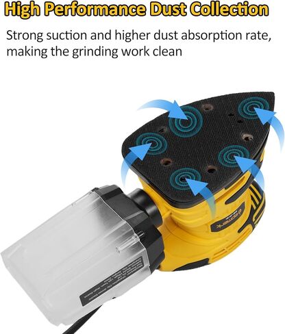 ماكينة صنفرة كهربائية، ماكينة صنفرة تفاصيل 220 وات 13000 OPM ماكينة سنفرة كهربائية مدمجة مع مجمع غبار 1.6 أمبير، ماكينة سنفرة كهربائية مع 20 قطعة من ورق الصنفرة وصندوق غبار شفاف للمساحات الضيقة لأعمال النجارة in Kuwait