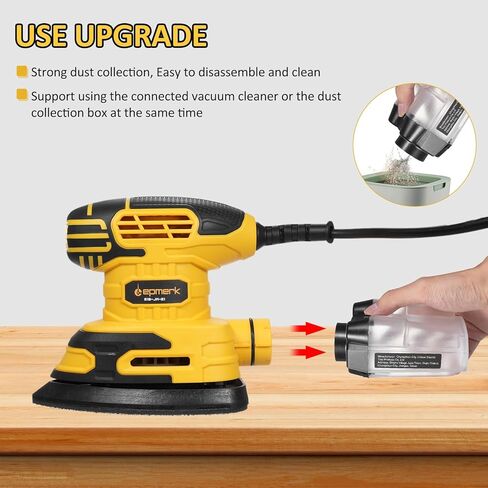 ماكينة صنفرة كهربائية، ماكينة صنفرة تفاصيل 220 وات 13000 OPM ماكينة سنفرة كهربائية مدمجة مع مجمع غبار 1.6 أمبير، ماكينة سنفرة كهربائية مع 20 قطعة من ورق الصنفرة وصندوق غبار شفاف للمساحات الضيقة لأعمال النجارة in Kuwait