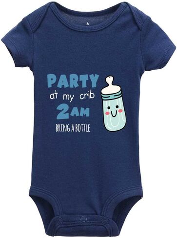 Party at My Crib 2AM Bring A Bottle Print Onesie Baby Universal Short Sleeve Pajamas in Kuwait