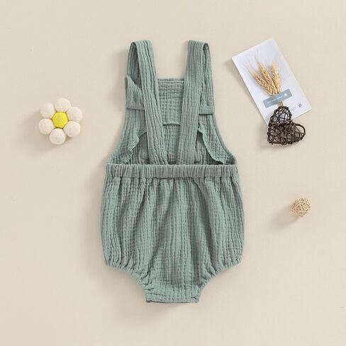Infant Baby Boy Girl Romper Bodysuit Cotton Linen Suspender Overalls Solid Sleeveless Square Neck Summer Outfits in Kuwait