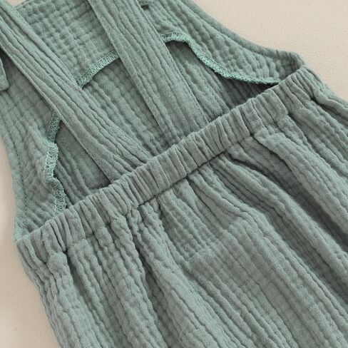 Infant Baby Boy Girl Romper Bodysuit Cotton Linen Suspender Overalls Solid Sleeveless Square Neck Summer Outfits in Kuwait