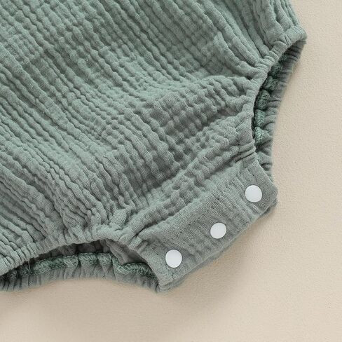 Infant Baby Boy Girl Romper Bodysuit Cotton Linen Suspender Overalls Solid Sleeveless Square Neck Summer Outfits in Kuwait