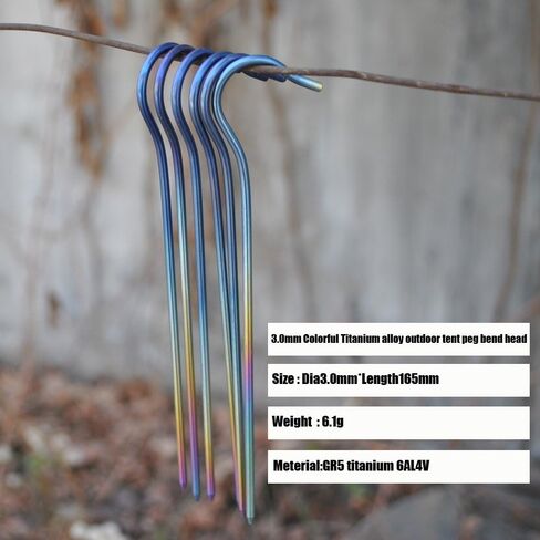 TITO Titanium Shepherd's Hook Tent Stakes أوتاد خيمة أوتاد أظافر بقطر 3.0 مم وطول 165 مم فقط 6.1 جم. (عبوة من 6 قطع) (فضي) in Kuwait