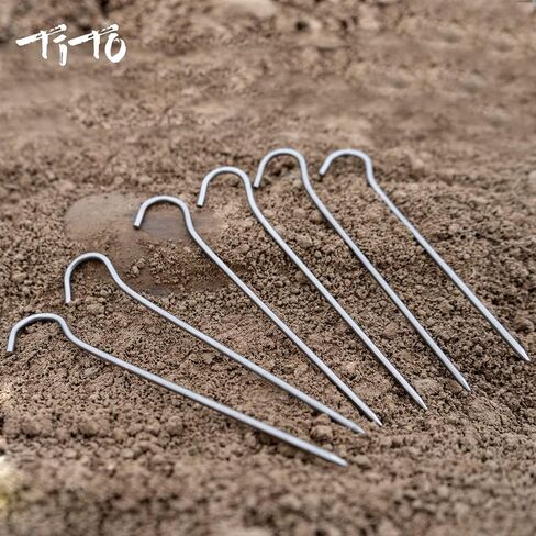 TITO Titanium Shepherd's Hook Tent Stakes أوتاد خيمة أوتاد أظافر بقطر 3.0 مم وطول 165 مم فقط 6.1 جم. (عبوة من 6 قطع) (فضي) in Kuwait