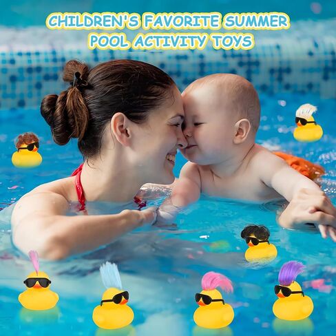 ألعاب حمام البط المطاطي مع شعر مستعار ونظارات شمسية وردية، 12 قطعة من البط المطاطي الصغير اللطيف والمضحك ألعاب حوض الاستحمام لهدايا أعياد الميلاد في الصيف وعطلة السباحة وحفلات البط البحرية (نمط عشوائي) in Kuwait