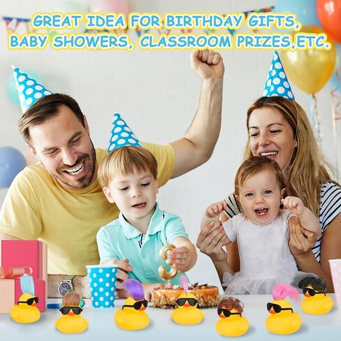 ألعاب حمام البط المطاطي مع شعر مستعار ونظارات شمسية وردية، 12 قطعة من البط المطاطي الصغير اللطيف والمضحك ألعاب حوض الاستحمام لهدايا أعياد الميلاد في الصيف وعطلة السباحة وحفلات البط البحرية (نمط عشوائي) in Kuwait
