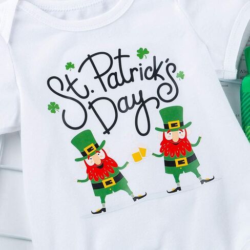 AGQT Infant Baby Girls Boys St. Patrick's Day Green Shamrock Outfit 2PCs Bodysuit Romper Pant Set 0-24 Months in Kuwait