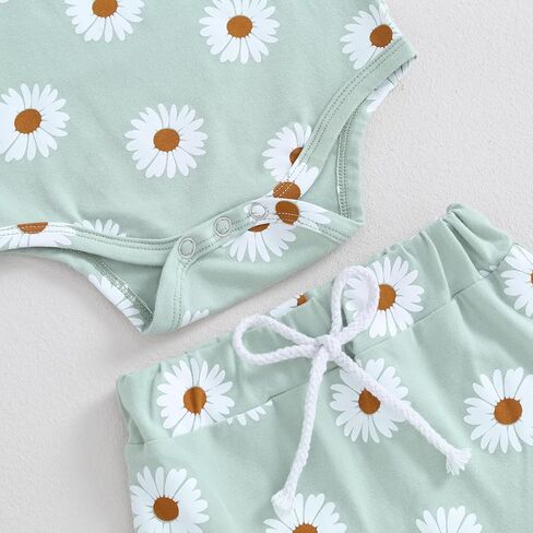 الوليد طفلة ملابس الصيف لطيف ديزي طباعة يطير كم رومبير شورت مكشكش مجموعة عصابات رأس الرضع 3 قطعة وتتسابق in Kuwait