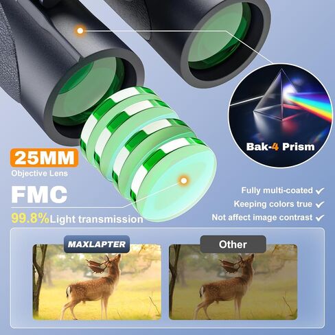 10x25 HD Binoculars for Adults Kids, Compact Binoculars with Case for Outdoor Sports, Hunting, Travel, Concerts, Bird Watching, Low Light Night Vision, BAK4 Prism, Roof Prism in Kuwait