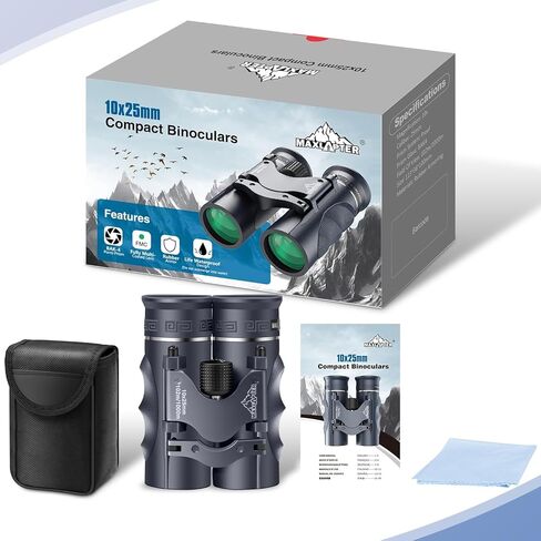 10x25 HD Binoculars for Adults Kids, Compact Binoculars with Case for Outdoor Sports, Hunting, Travel, Concerts, Bird Watching, Low Light Night Vision, BAK4 Prism, Roof Prism in Kuwait