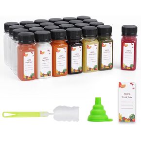 Plastic Juice Bottles 150 pcs 8 oz Empty Plastic Water Bottles with Caps Reusable Clear Beverage Containers for Drinking, Juicing, Smoothie, Water with 2 Brushes, 2 Funnels, 160 Stickers