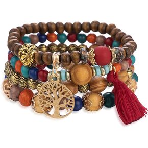 Stackable Stretch Bracelets for Women Tree of Life Bread Bracelet Bohemian Jewelry