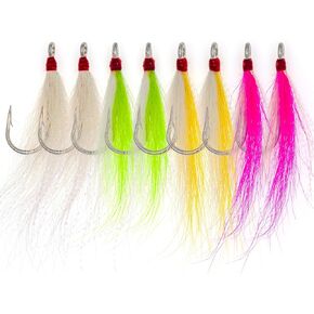 Bucktail Saltwater Fishing Hooks 8pcs Fluke Rig Skirt Fishing Jig Hooks