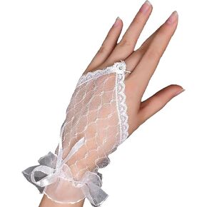 Women's Fingerless Short Lace Bow Mesh Sheer Gloves Adult Wedding Tea Party Halloween Costume Goth Steampunk Cosplay Accessories 2024