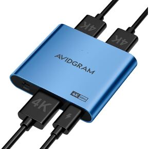 HDMI Splitter 1 in 2 Out 4K 60Hz 4:4:4, AVIDGRAM HDMI 2 Port Splitter with Copy, Downscaler, and Auto Mode for Dual Identical Display, Compatible with Xbox, PS4 Pro, PS5 (Gray)