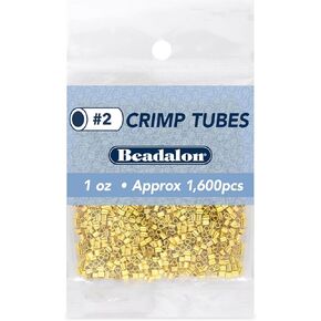 Beadalon Crimp Tubes, Size #2, 1.3 mm/.051 in, I.D., 1.8 mm/.070 in, O.D., Gold Color, 1 oz/28.35 g, Approx. 1,600 pc