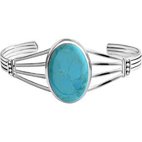 Shop LC Santa Fe Style Kingman Turquoise Bangle Cuff Bracelet for Women 925 Sterling Silver Jewelry 7" Boho Western Engagement Anniversary Wedding Promise Birthday Gifts for Women
