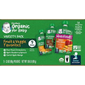 Gerber 2nd Foods Organic for Baby, Fruit and Veggie Variety Pack, 3.5 oz Pouch (9 Pack)