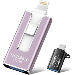 عصا صور SCICNCE بسعة 64 جيجابايت للهاتف، محركات أقراص فلاش 4 في 1 USB للصور مع محول USB C محرك تخزين خارجي لأجهزة iPhone iPad Android والكمبيوتر (أخضر داكن)