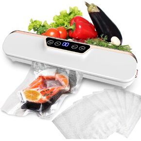 Vacuum Sealer Automatic Air Sealing Food Vacuum Sealer Machine for Dry and Moist Food, Includes 10 Sealer Bags for Food, 14.9*7.2*3.5, Silver