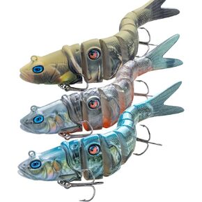 HANDING M1 Multi-Jointed Swimbait Fishing Lure with Mustad Hook, Freshwater or Saltwater Musky Pike Bass Lures, Lifelike Hard Swimbait, Original Design, Angler's Gift, 1/2oz, 3/4oz, 1 1/4oz (3 Pack)