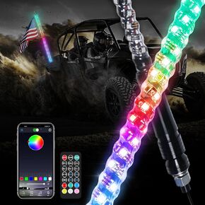Bevinsee DIY 6FT Whip Lights - Adjustable to 2FT/4FT/6FT Lengths, Spiral RGB Chasing/Dancing LED Whip Lights with APP & Remote Control, Antenna Lighted Whip for UTV ATV Dune Buggy Offroad Truck, 2PCS