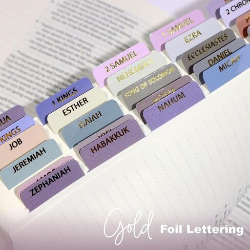 Laminated Bible Tabs for Women, Bible Study, Gold Foil Indexing Labels, Bible Journaling, Durable, New and Old Testament, Christian, Catholic, Apocrypha, 90 Tabs - Let Him Shine in Saudi Arabia