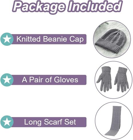 Winter Hat Scarf Gloves Set for Women Knitted Beanies Hat Warm Scarf Cold Weather Thermal Gloves 3 in 1 Set… in Saudi Arabia