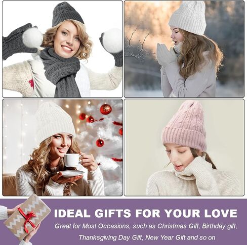 Winter Hat Scarf Gloves Set for Women Knitted Beanies Hat Warm Scarf Cold Weather Thermal Gloves 3 in 1 Set… in Saudi Arabia